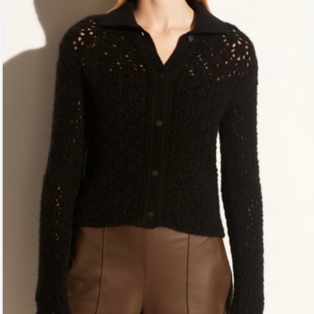 Vince Wool/Cashmere Crochet Collared Cardigan Size XL